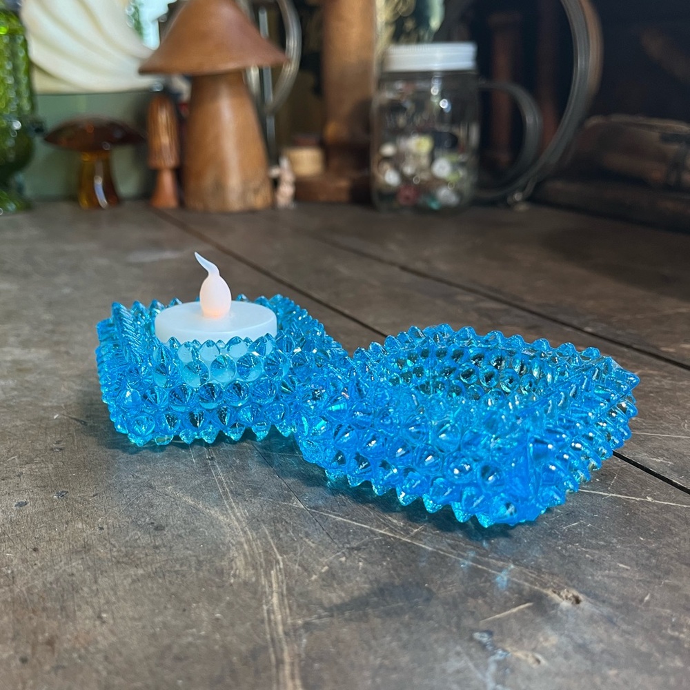 SET OF 2 ICE BLUE HOBNAIL VOTIVE TEA LIGHT CANDLE HOLDERS ? FENTON